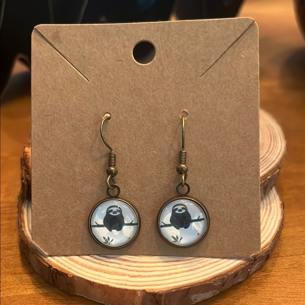Hand Crafted Black and White Sloth Earrings